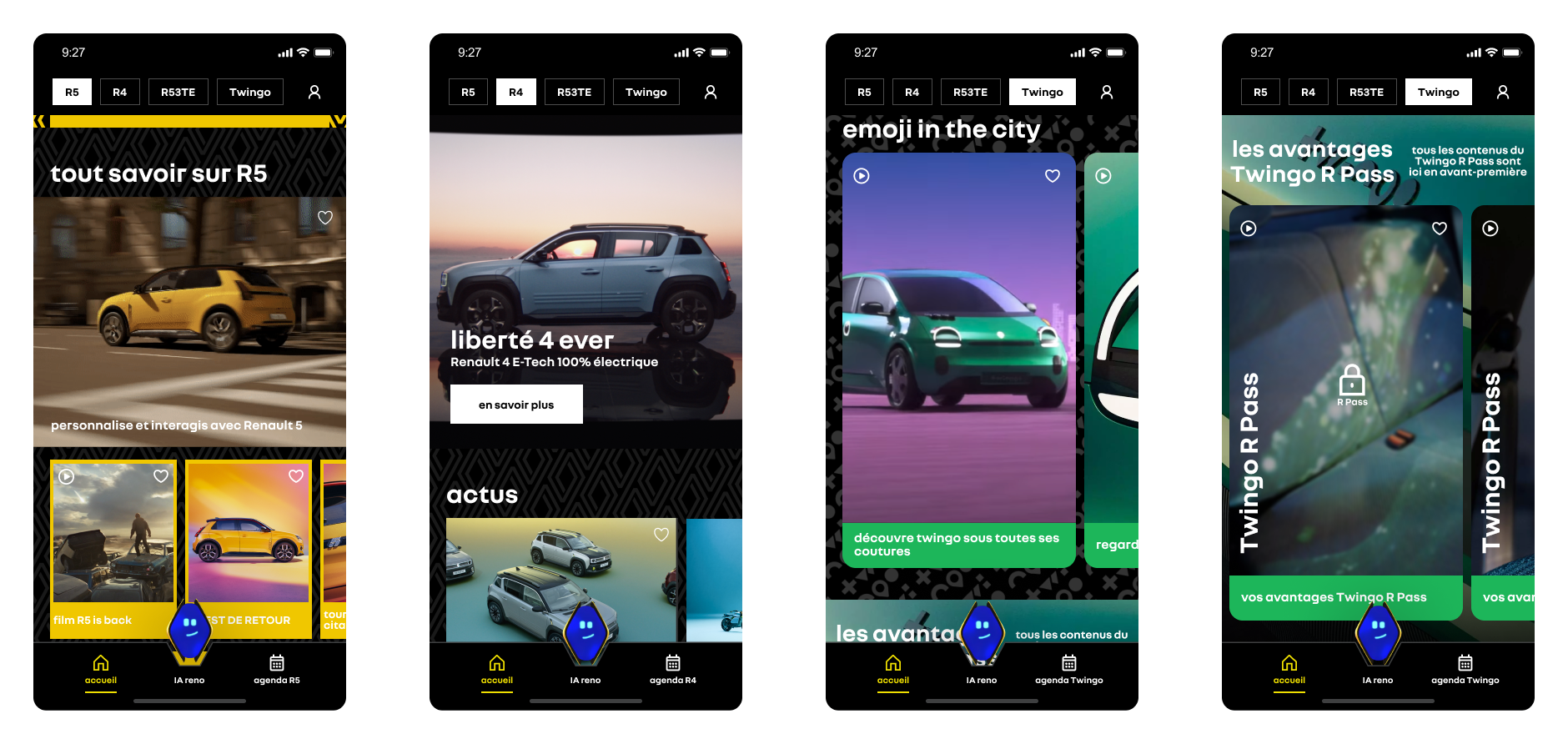 Contenu multi-véhicules de l'app hello reno.